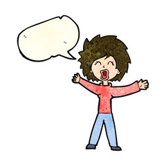 cartoon woman shouting with speech bubble
