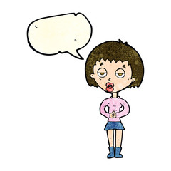 cartoon bored woman waiting with speech bubble