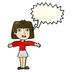 cartoon excited woman with speech bubble