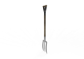 Gardening tools,  fork and rake isolated on white background