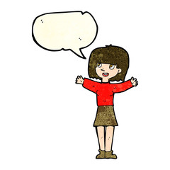 cartoon excited woman with speech bubble