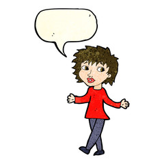 cartoon woman with no worries with speech bubble