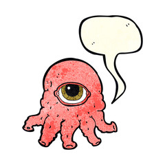 cartoon alien head with speech bubble