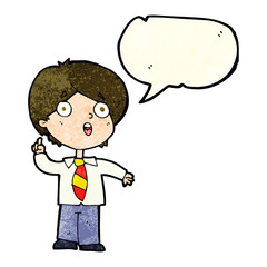 cartoon schoolboy answering question with speech bubble