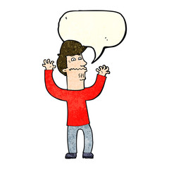 cartoon nervous man with speech bubble