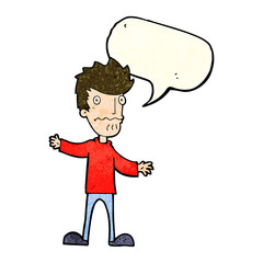 cartoon nervous man with speech bubble