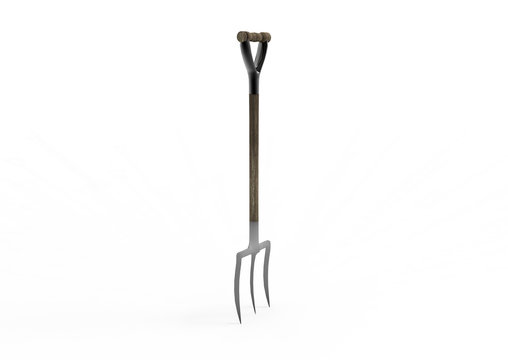 Gardening tools,  fork and rake isolated on white background