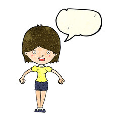 cartoon happy woman with speech bubble
