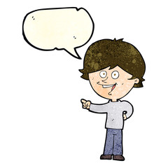 cartoon boy laughing and pointing with speech bubble