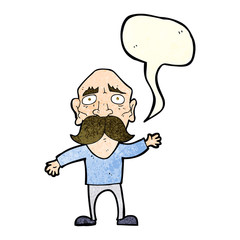 cartoon worried old man with speech bubble