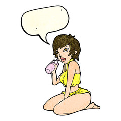 cartoon sexy gym girl with speech bubble