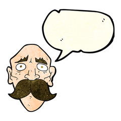 cartoon sad old man with speech bubble