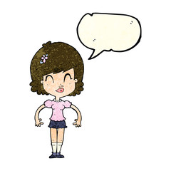 cartoon happy pretty woman  with speech bubble