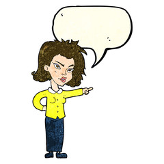 cartoon woman pointing with speech bubble