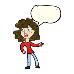 Obraz na płótnie Canvas cartoon worried woman pointing with speech bubble