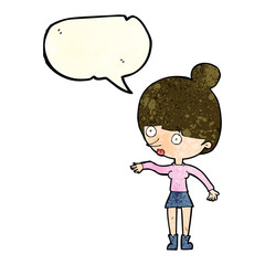 cartoon surprised woman with speech bubble