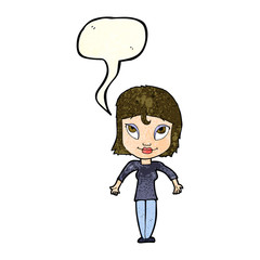 cartoon girl shrugging shoulders with speech bubble