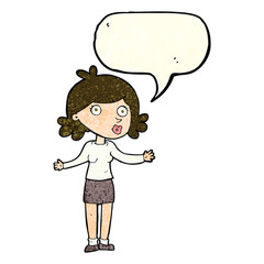 cartoon confused woman with speech bubble