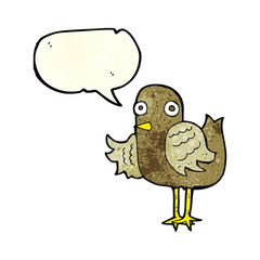 cartoon bird waving wing with speech bubble