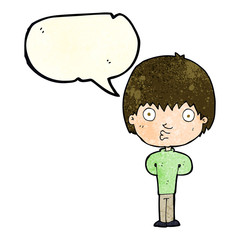 cartoon whistling boy with speech bubble