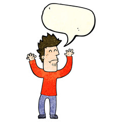 cartoon stressed man with speech bubble