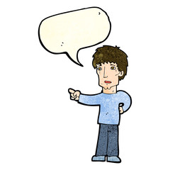 cartoon pointing man with speech bubble