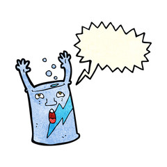 cartoon soda can character with speech bubble