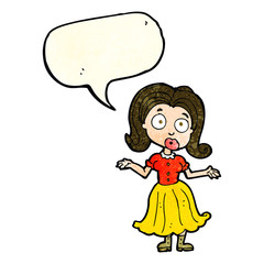 cartoon confused girl with speech bubble