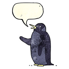 cartoon penguin waving with speech bubble