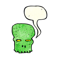 cartoon spooky skull with speech bubble