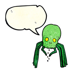 cartoon spooky skull spider with speech bubble