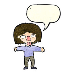 cartoon girl looking upwards with speech bubble