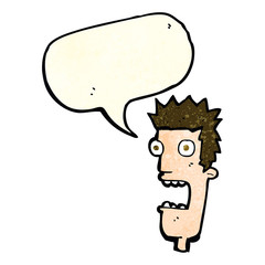 cartoon shocked man's face with speech bubble