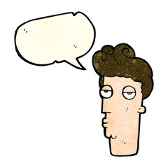cartoon bored man's face with speech bubble