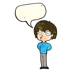 cartoon impressed boy with speech bubble