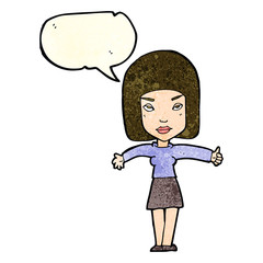 cartoon woman giving thumbs up symbol with speech bubble