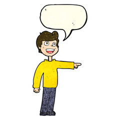 cartoon man pointing and laughing with speech bubble