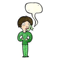 cartoon woman sticking out tongue with speech bubble