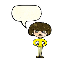 cartoon boy with hands on hips with speech bubble