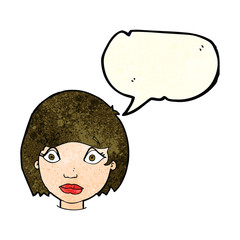 cartoon worried female face with speech bubble