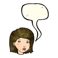 cartoon female face with speech bubble