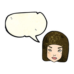cartoon annoyed female face with speech bubble