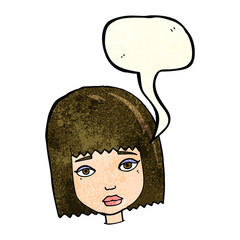 cartoon female face with speech bubble
