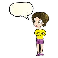 cartoon pretty woman with speech bubble