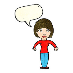 cartoon surprised woman with speech bubble
