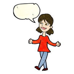 cartoon woman with no worries with speech bubble