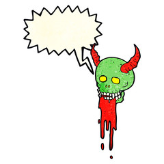 cartoon spooky halloween skull with speech bubble