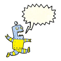 cartoon terrified robot with speech bubble