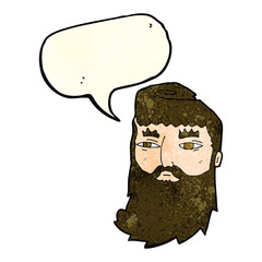 cartoon bearded man with speech bubble