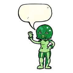 cartoon female astronaut with speech bubble